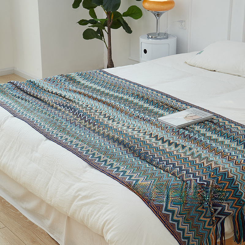 Покривало за края на леглото - етнически стил, ивичен модел, за хотелски интериор, код на продукта dBx6jjp7