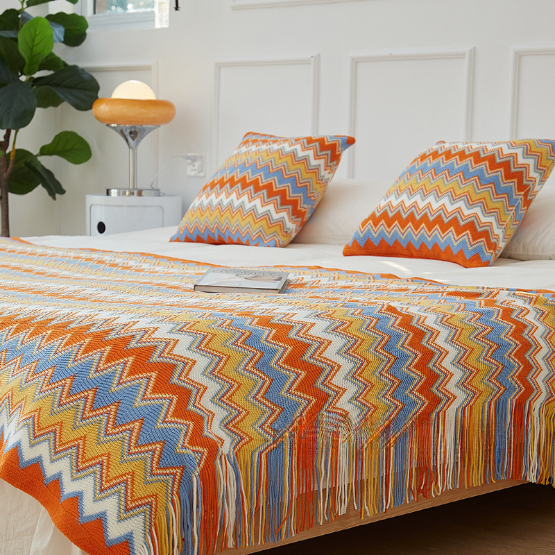 Покривало за края на леглото - етнически стил, ивичен модел, за хотелски интериор, код на продукта dBx6jjp7