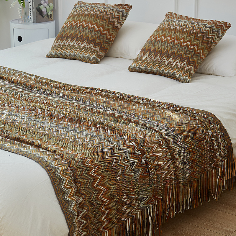 Покривало за края на леглото - етнически стил, ивичен модел, за хотелски интериор, код на продукта dBx6jjp7
