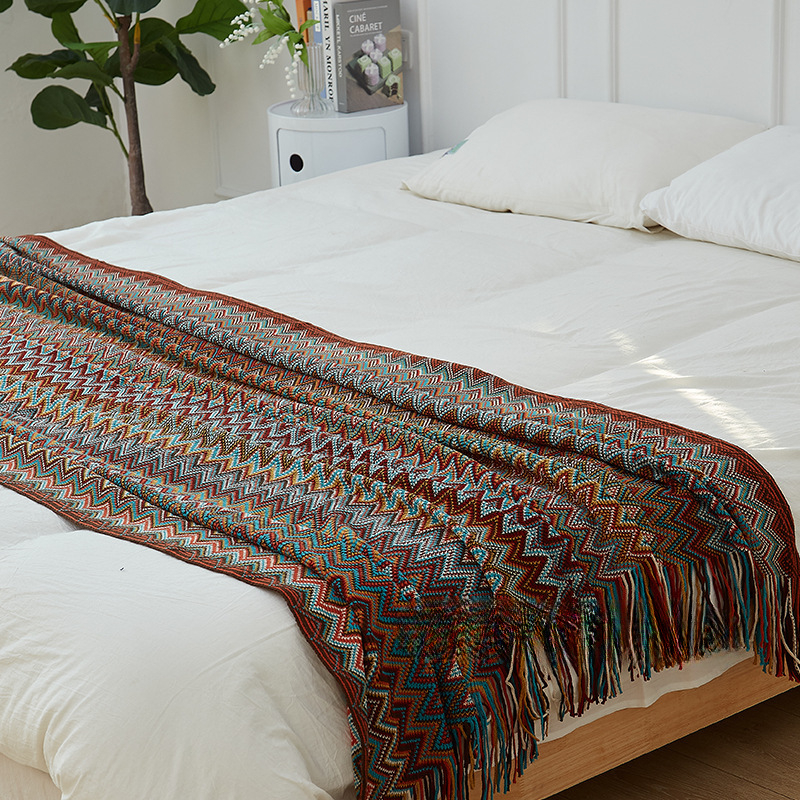 Покривало за края на леглото - етнически стил, ивичен модел, за хотелски интериор, код на продукта dBx6jjp7