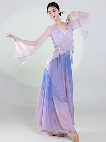 Dječji kostim kineskog klasičnog plesa u etničkom stilu, šifon tkanina, glavni materijal poliester 90-95%, za djevojčice mlađe od 17 godina, jesen 2023