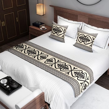 Japanski stil: trkač za kraj kreveta i zastavica kreveta s geometrijskim uzorkom, acetatno vlakno, hotelska dekoracija