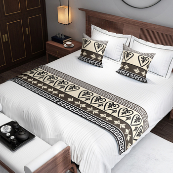 Japanski stil: trkač za kraj kreveta i zastavica kreveta s geometrijskim uzorkom, acetatno vlakno, hotelska dekoracija