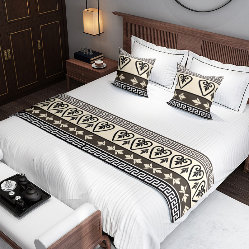 Japanski stil: trkač za kraj kreveta i zastavica kreveta s geometrijskim uzorkom, acetatno vlakno, hotelska dekoracija