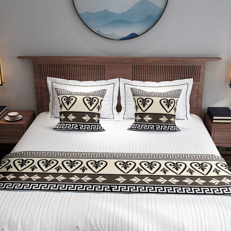 Japanski stil: trkač za kraj kreveta i zastavica kreveta s geometrijskim uzorkom, acetatno vlakno, hotelska dekoracija