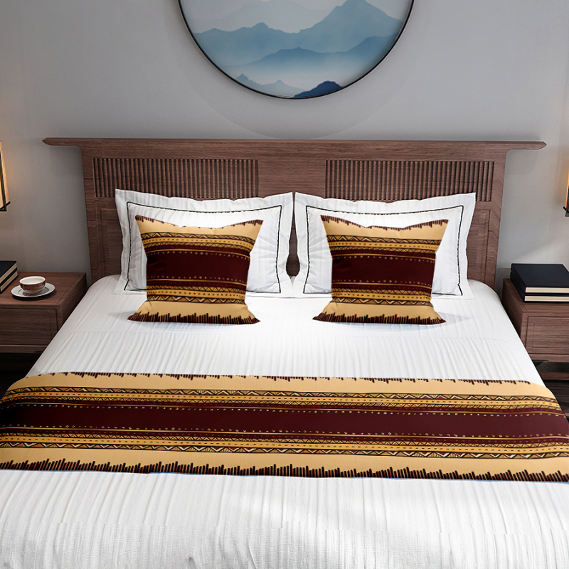 Japanski stil: trkač za kraj kreveta i zastavica kreveta s geometrijskim uzorkom, acetatno vlakno, hotelska dekoracija
