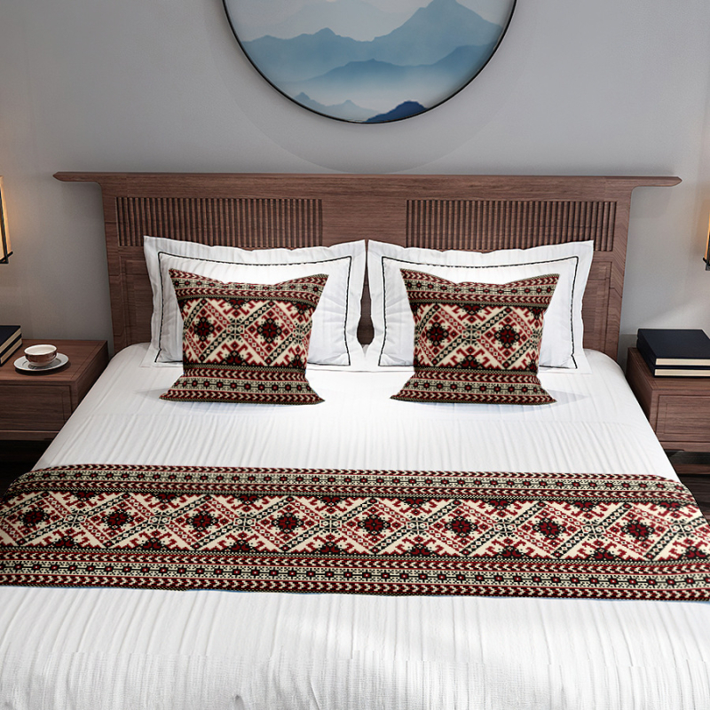Japanski stil: trkač za kraj kreveta i zastavica kreveta s geometrijskim uzorkom, acetatno vlakno, hotelska dekoracija