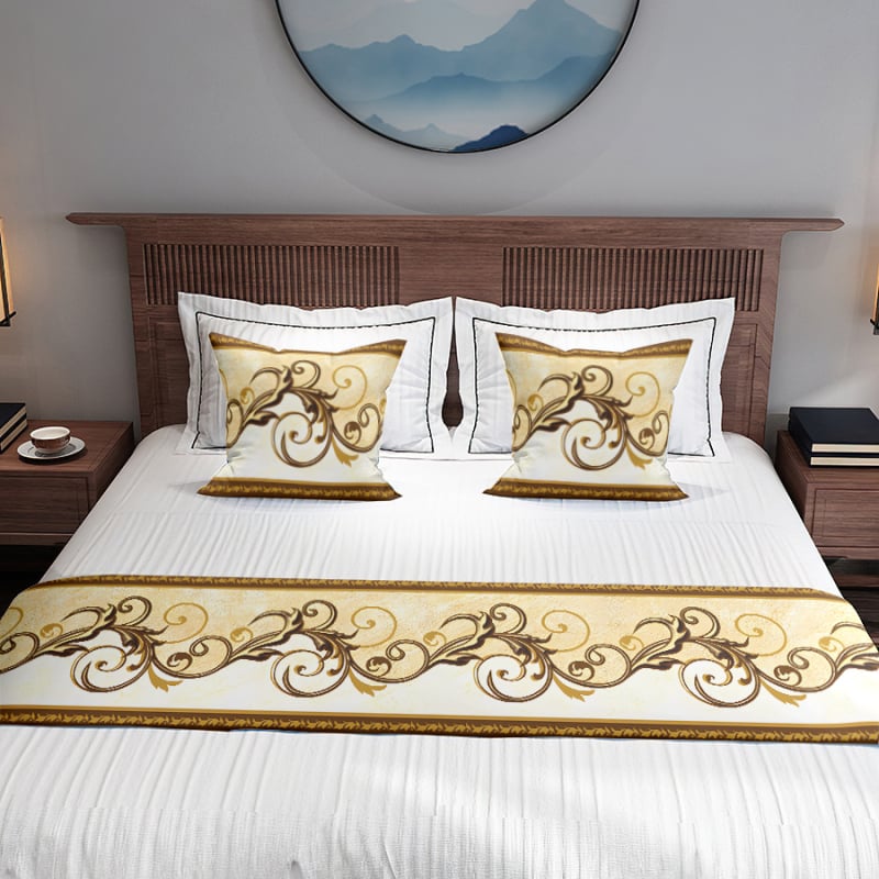 Japanski stil: trkač za kraj kreveta i zastavica kreveta s geometrijskim uzorkom, acetatno vlakno, hotelska dekoracija