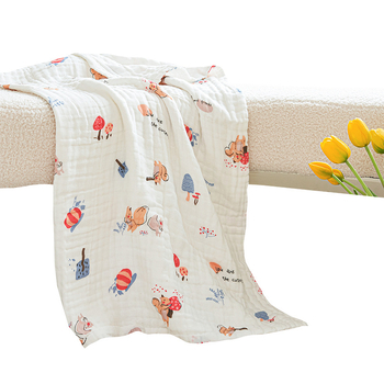 Flower babatakaró géz anyagból, hatsz-layer géz, nyomtatott, 32 szál, 400–500 g, 100% pamut