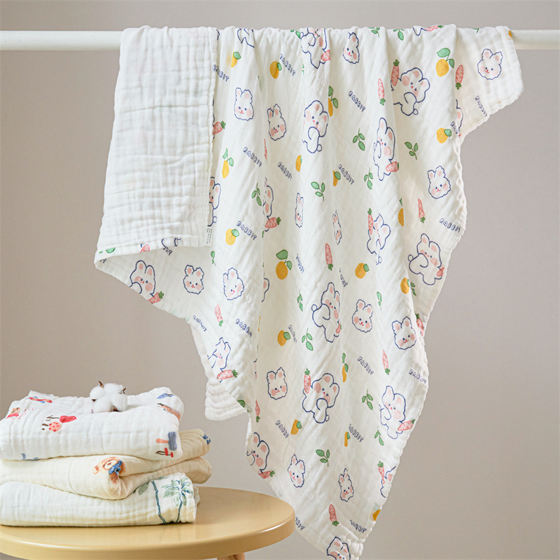 Flower babatakaró géz anyagból, hatsz-layer géz, nyomtatott, 32 szál, 400–500 g, 100% pamut