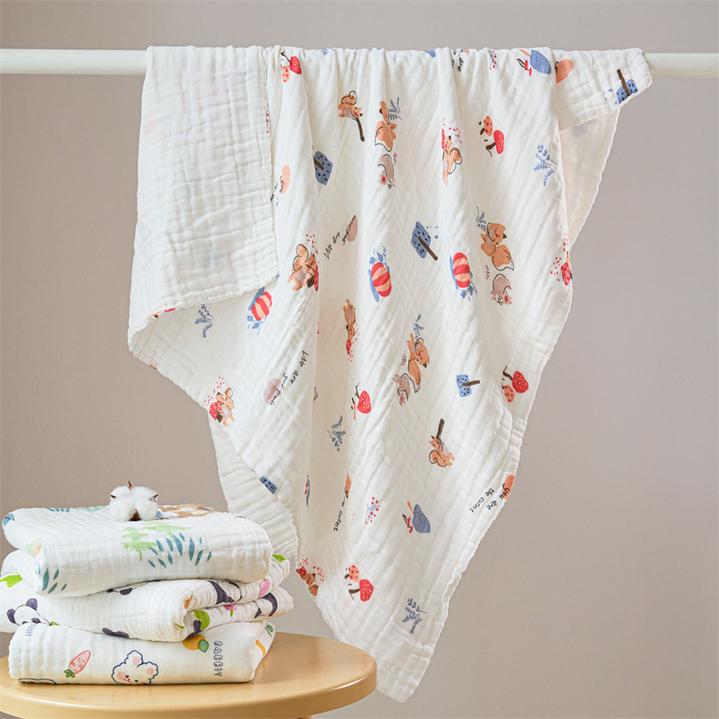 Flower babatakaró géz anyagból, hatsz-layer géz, nyomtatott, 32 szál, 400–500 g, 100% pamut