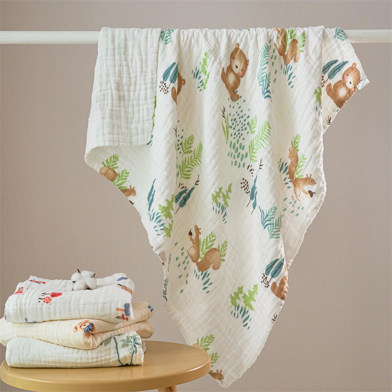 Flower babatakaró géz anyagból, hatsz-layer géz, nyomtatott, 32 szál, 400–500 g, 100% pamut