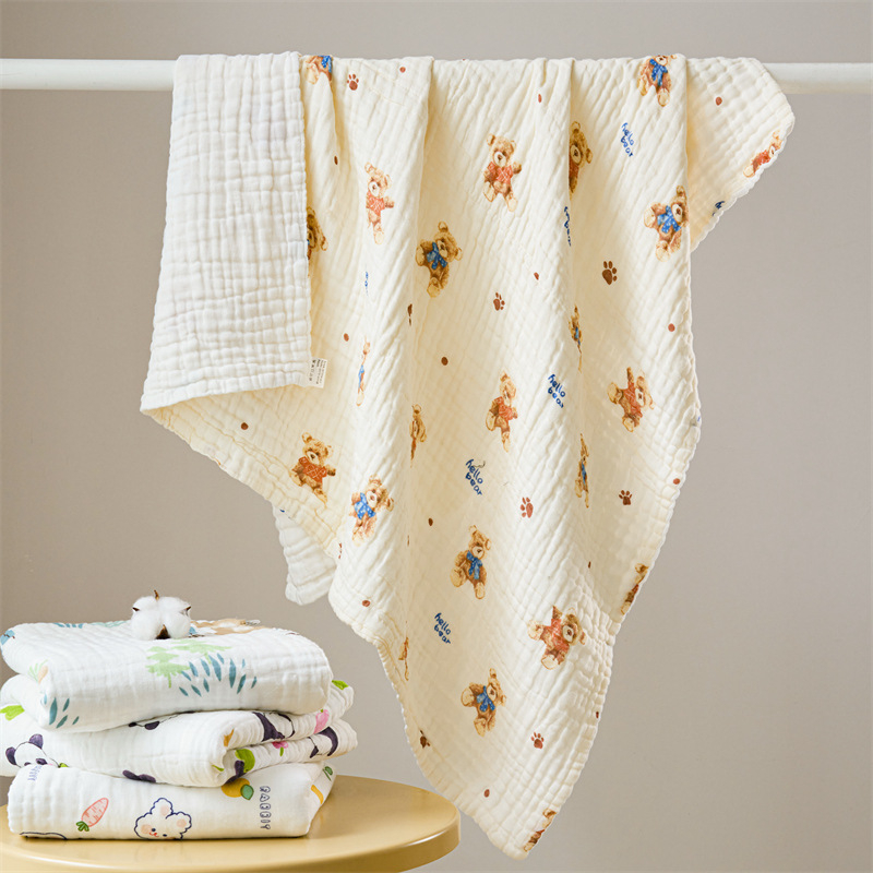 Flower babatakaró géz anyagból, hatsz-layer géz, nyomtatott, 32 szál, 400–500 g, 100% pamut