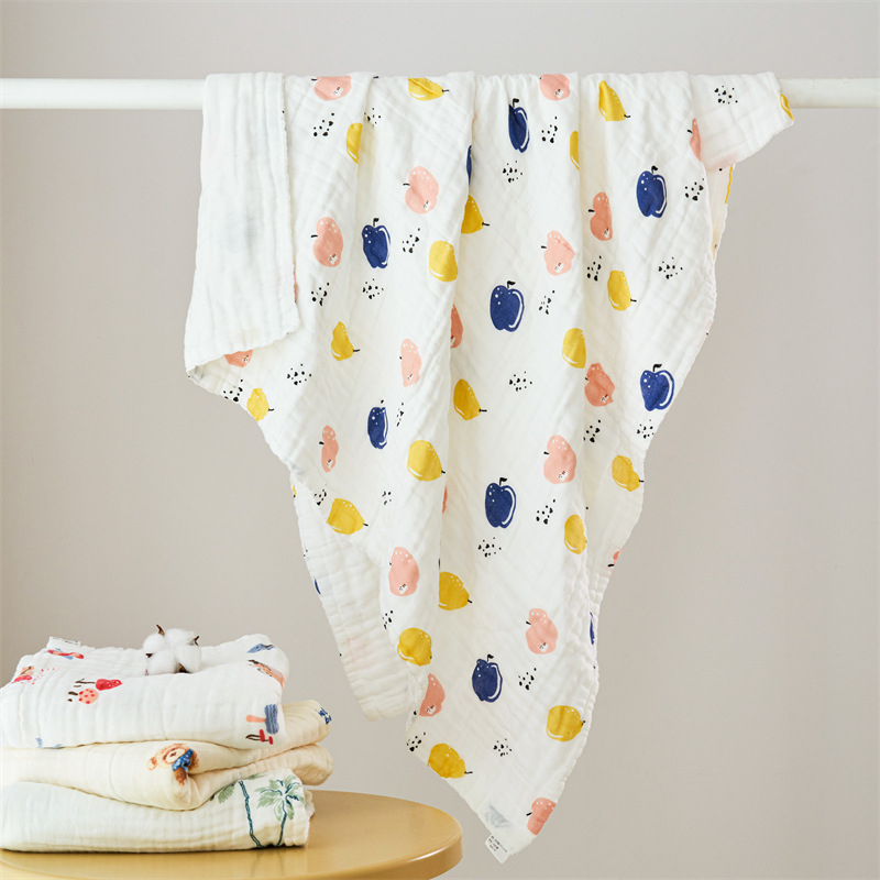 Flower babatakaró géz anyagból, hatsz-layer géz, nyomtatott, 32 szál, 400–500 g, 100% pamut