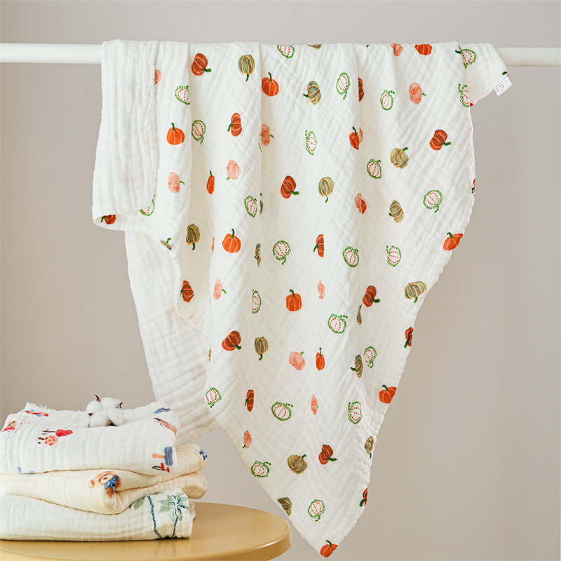 Flower babatakaró géz anyagból, hatsz-layer géz, nyomtatott, 32 szál, 400–500 g, 100% pamut