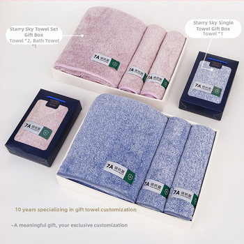 Triju dvieļu komplekts dāvanu kastē, korāla pūkains audums, uzsūcošs, logotipa personalizācija, zīmols Mufanduo