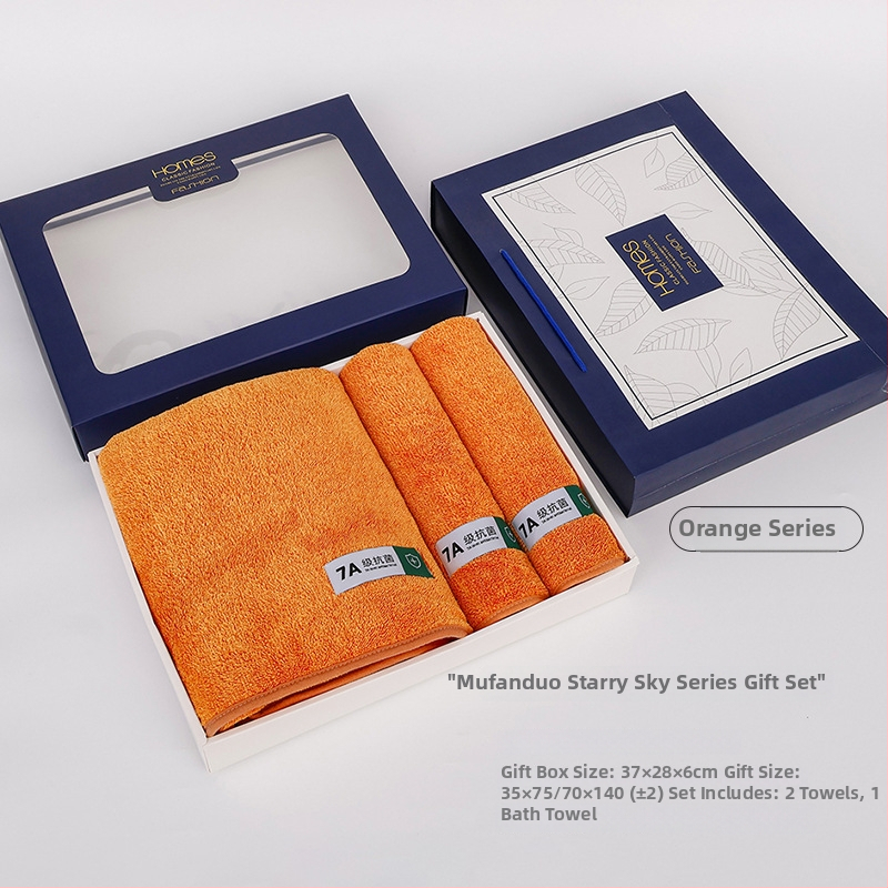Triju dvieļu komplekts dāvanu kastē, korāla pūkains audums, uzsūcošs, logotipa personalizācija, zīmols Mufanduo