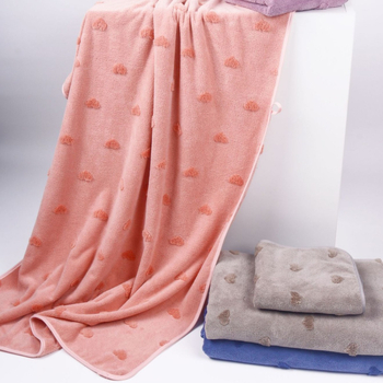 Jacquard kupaonski ručnik za tijelo i ručnik za lice s motivom srca i pera, koralni fleece, 150D, 50–80 g
