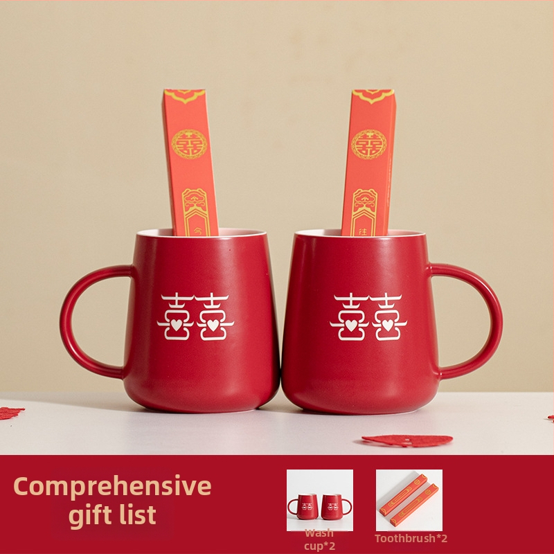 Porcelāna pāra mutes skalošanas krūzes kāzām – cilindriska, vienslāņa, izturīga augstām temperatūrām