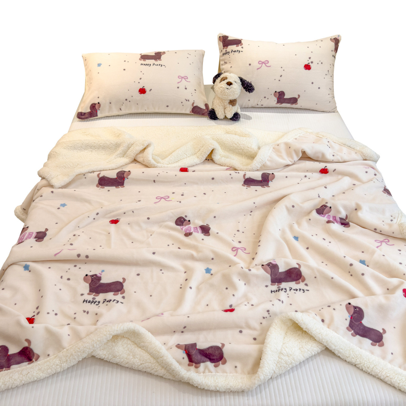 Pătură din fleece de miel, imprimeu desen animat, poliester, 300–500 g