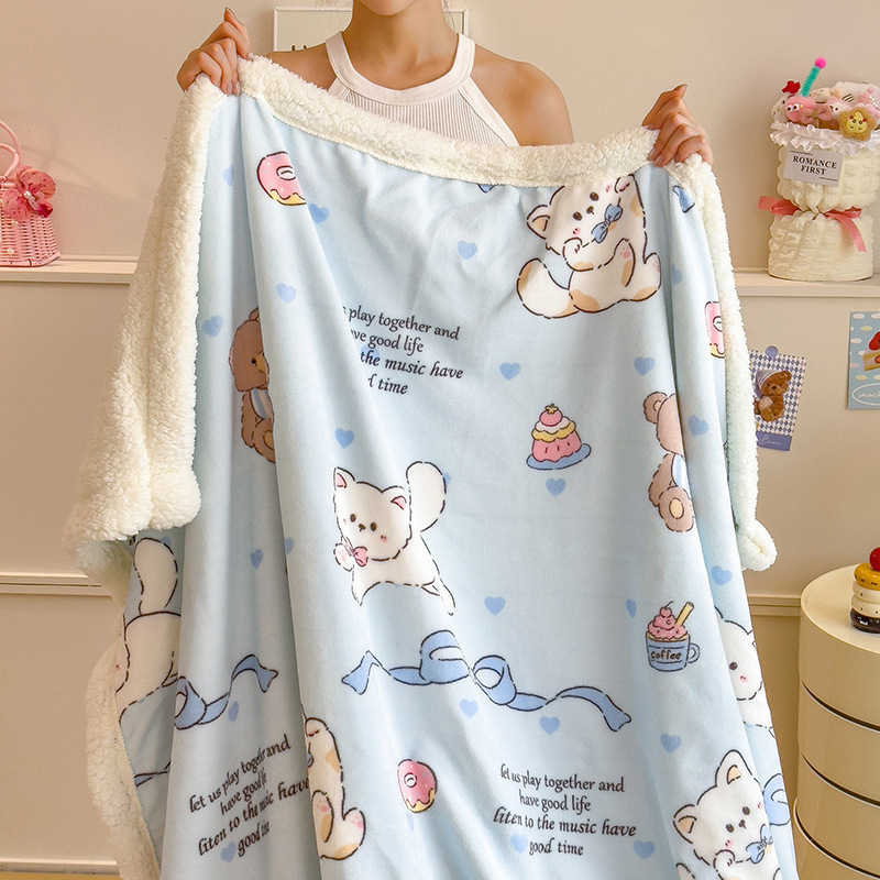 Pătură din fleece de miel, imprimeu desen animat, poliester, 300–500 g