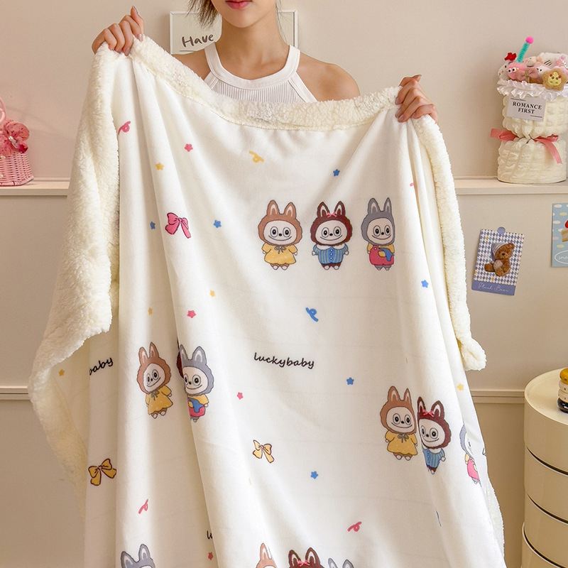 Pătură din fleece de miel, imprimeu desen animat, poliester, 300–500 g