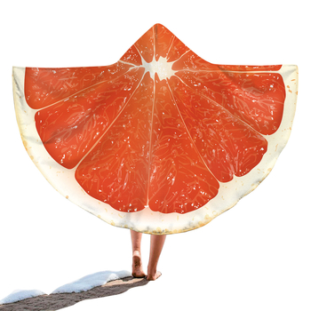 Kapucnis fürdőlepedő – kör alakú hordozható strandtörölköző, gyümölcsös minta, finomrostos anyag, 200–300 g, 19 szál