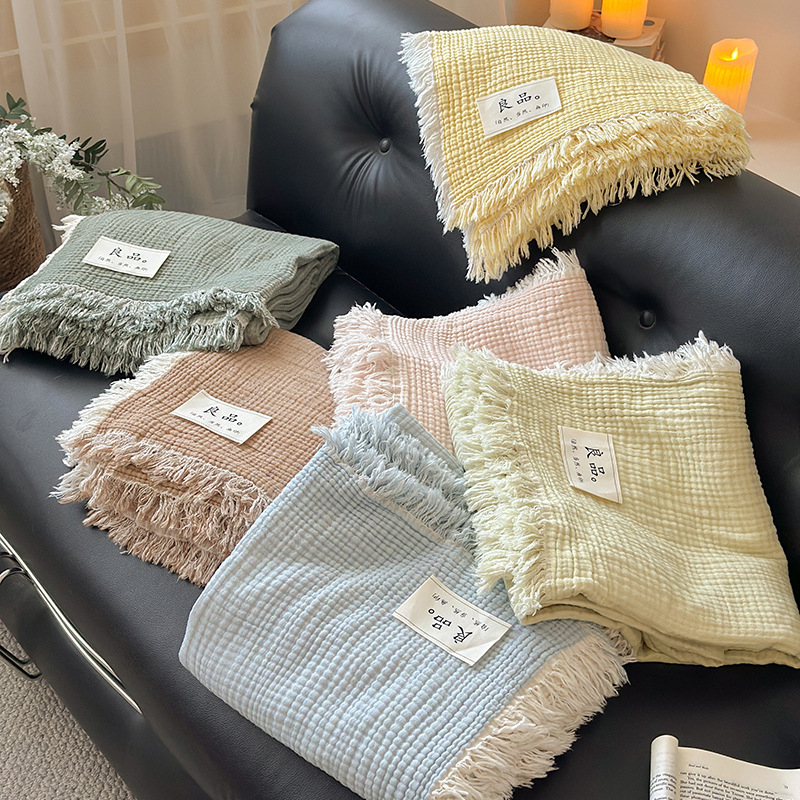 Pătură din bumbac 100% cu patru straturi de tifon, greutate 1000 g, stil minimalist modern, primăvară-toamnă