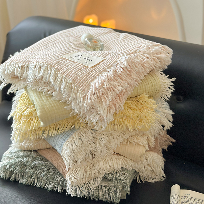 Pătură din bumbac 100% cu patru straturi de tifon, greutate 1000 g, stil minimalist modern, primăvară-toamnă