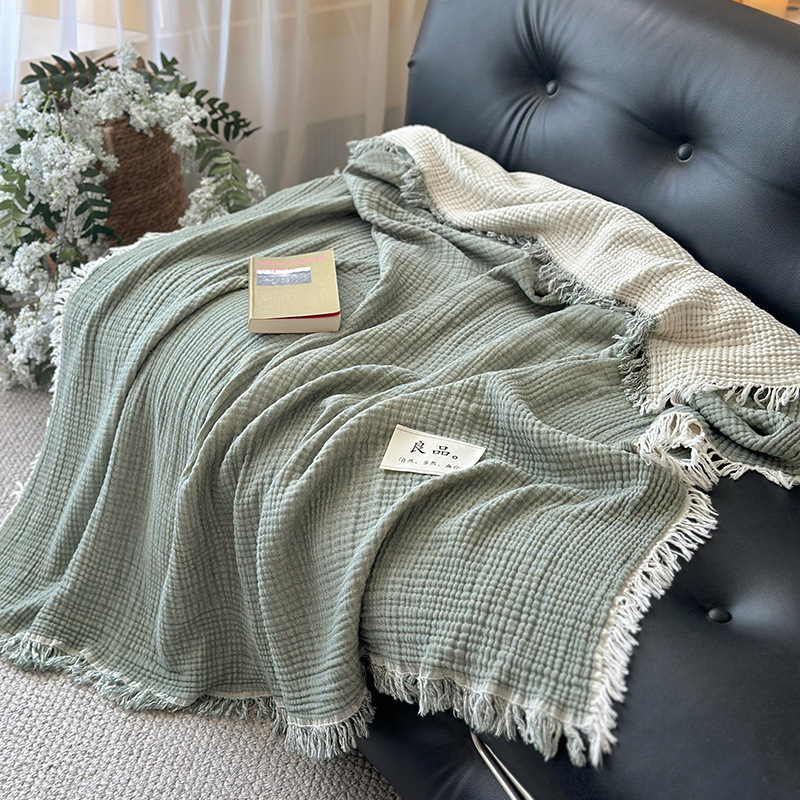 Pătură din bumbac 100% cu patru straturi de tifon, greutate 1000 g, stil minimalist modern, primăvară-toamnă