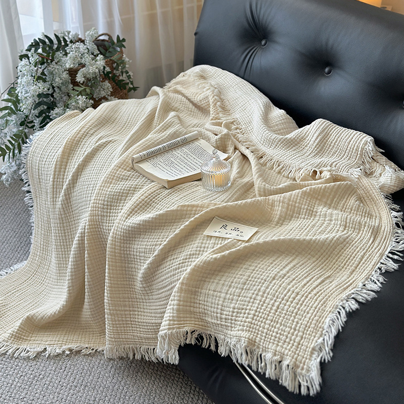 Pătură din bumbac 100% cu patru straturi de tifon, greutate 1000 g, stil minimalist modern, primăvară-toamnă