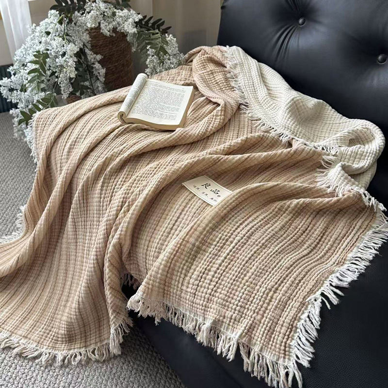 Pătură din bumbac 100% cu patru straturi de tifon, greutate 1000 g, stil minimalist modern, primăvară-toamnă