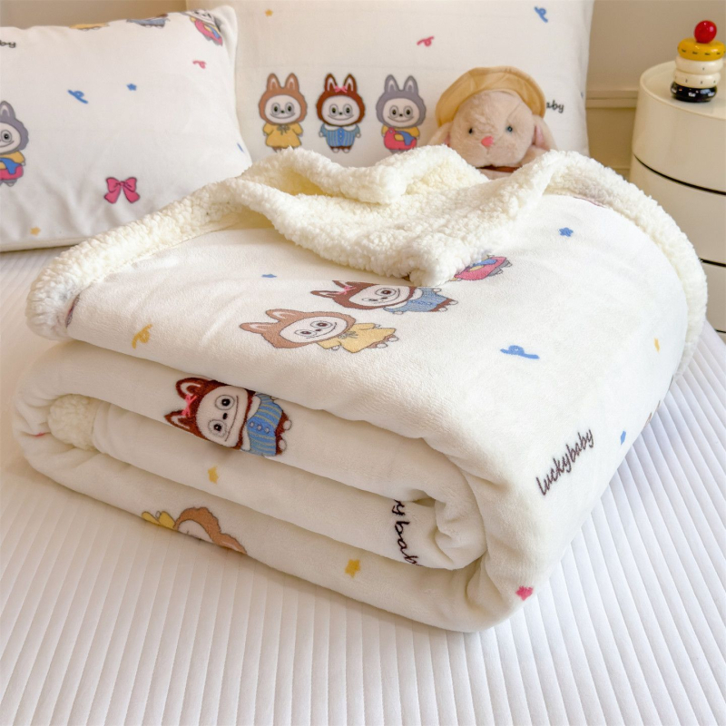 Pliušinė antklodė su gyvūnų ir animacinių motyvais, rankšluosčio tipo antklodė žiemai, Korėjos stiliaus