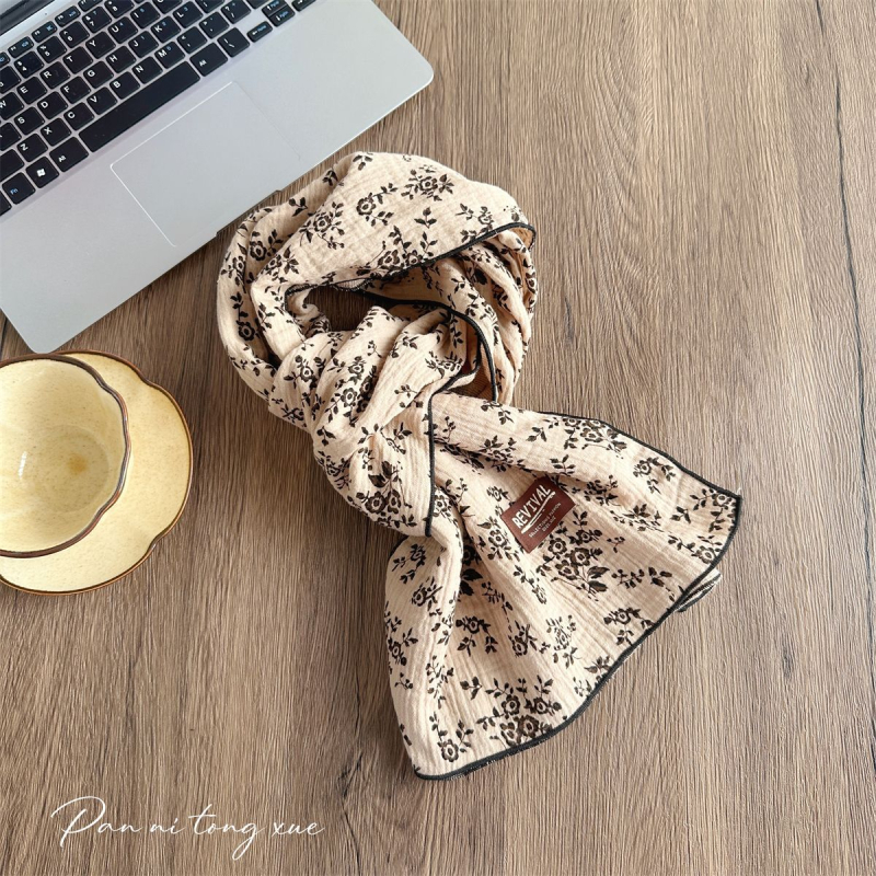 Γυναικείος φουλάρι από βαμβάκι – απλό ύφανση, διατηρεί τη ζεστασιά, άνοιξη και φθινόπωρο, στυλ λογοτεχνικό ρετρό