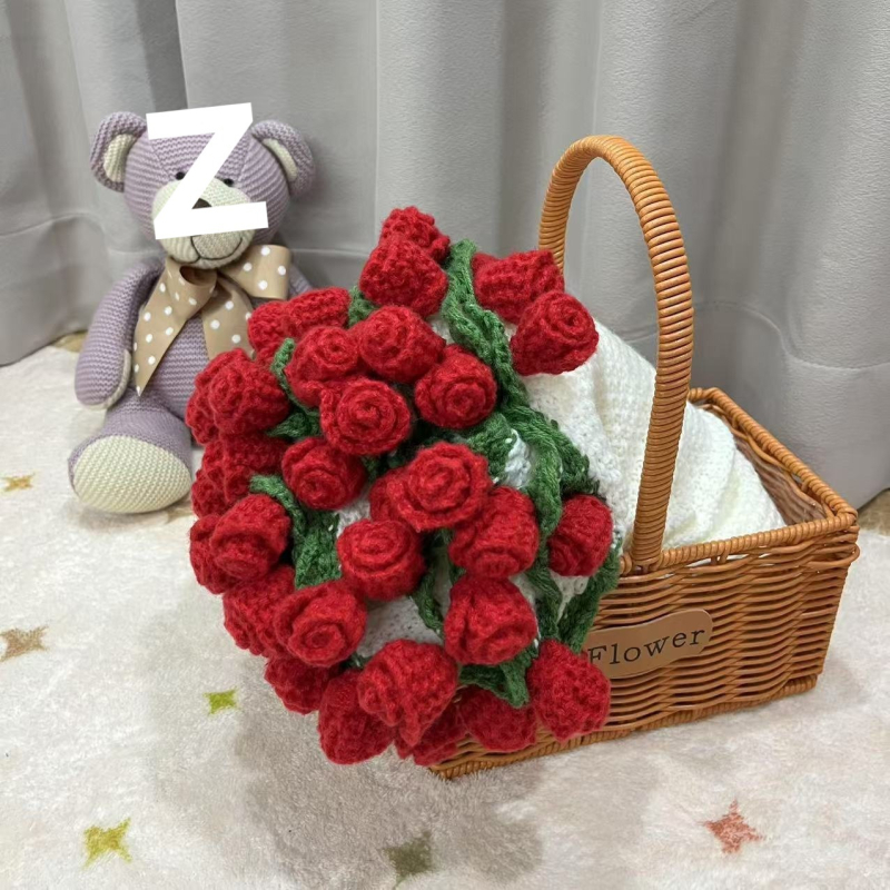 Rožių puokštės antklodė – akrilo medžiaga, mažiau nei 300 g, augalai ir gėlės raštas, poilsio stilius