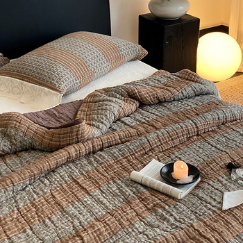 Medvilninė antklodė su dryžių raštu, prancūziško stiliaus, svoris virš 3000 g, tinkama visiems metų laikams.