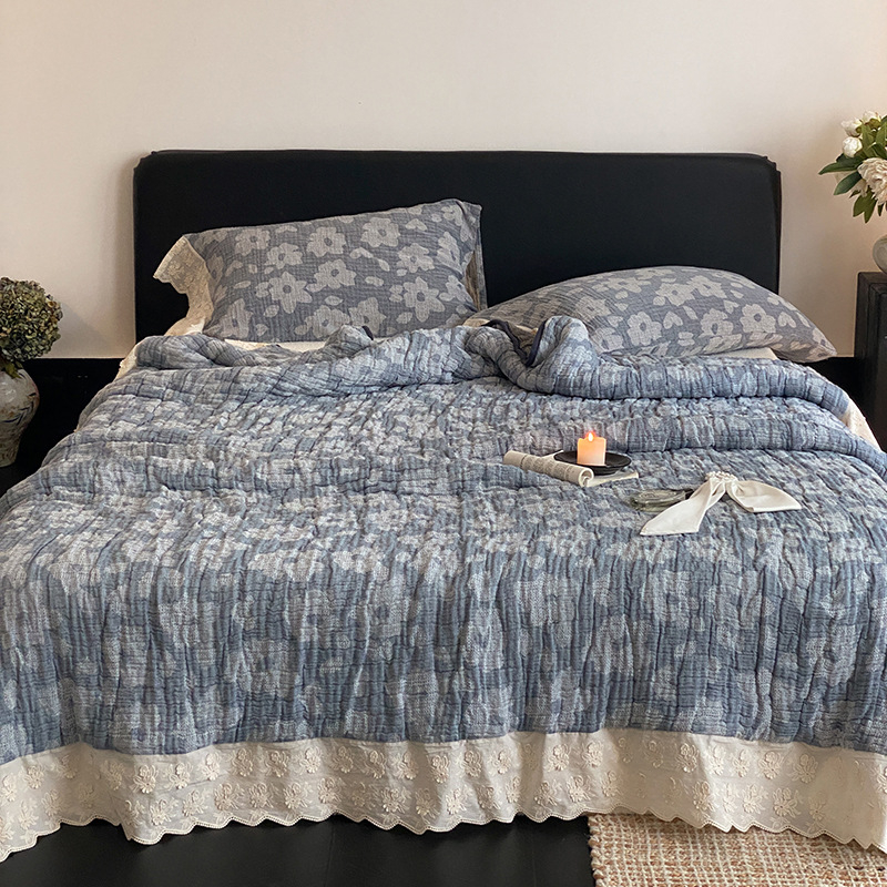 Medvilninė antklodė su dryžių raštu, prancūziško stiliaus, svoris virš 3000 g, tinkama visiems metų laikams.