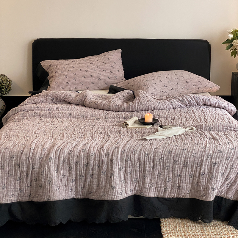 Medvilninė antklodė su dryžių raštu, prancūziško stiliaus, svoris virš 3000 g, tinkama visiems metų laikams.