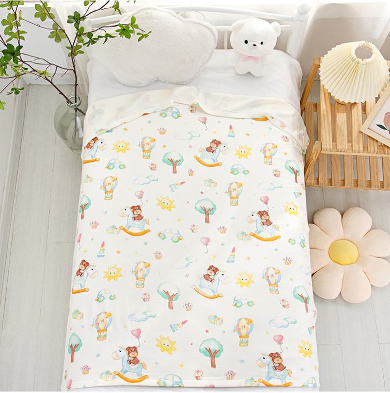 Dvigubo sluoksnio vaiko pledas iš viskozės, vasaros lengvas pledas, animacinis raštas, pirmosios kokybės