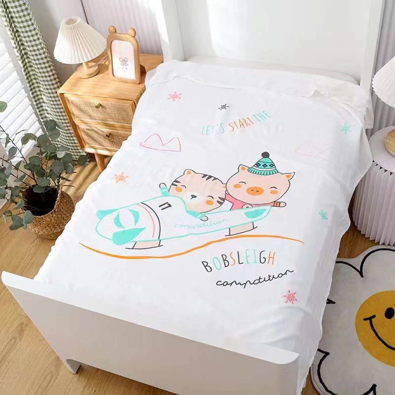 Dvigubo sluoksnio vaiko pledas iš viskozės, vasaros lengvas pledas, animacinis raštas, pirmosios kokybės