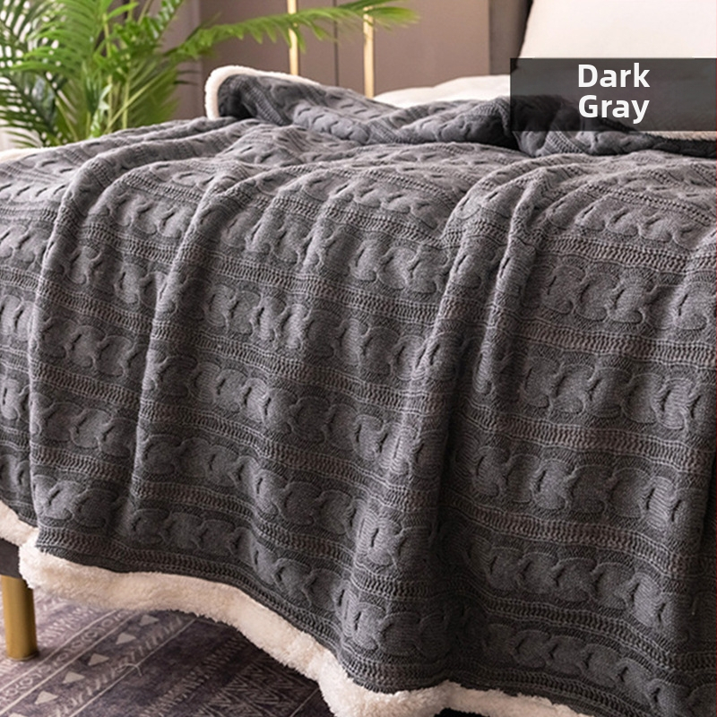 Megztas biuro pledas, vienodos spalvos raštas, akrilinis audinys, šiuolaikiškas minimalistinis stilius, pritaikomas apdirbimas, tinkamas pavasariui ir rudeniui