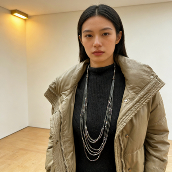 Colier cu mărgele de cristal și pandantiv cu ciucuri, lanț cu mai multe rânduri din mărgele, cristal artificial