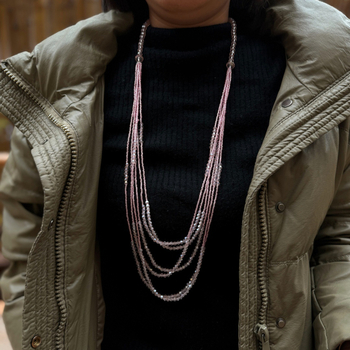 Colier cu mărgele de cristal și pandantiv cu ciucuri, lanț cu mai multe rânduri din mărgele, cristal artificial