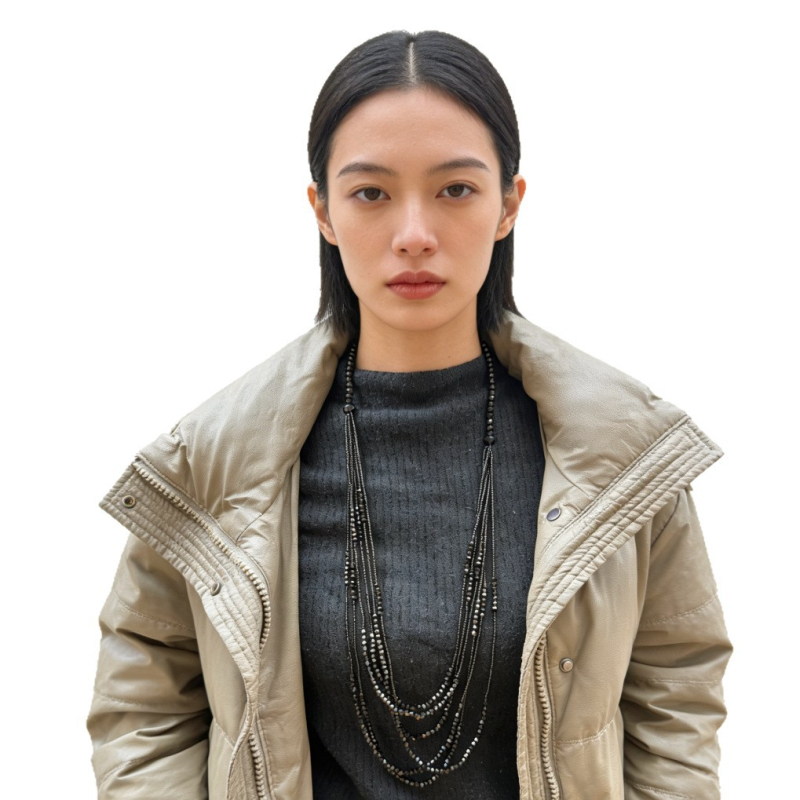 Colier cu mărgele de cristal și pandantiv cu ciucuri, lanț cu mai multe rânduri din mărgele, cristal artificial