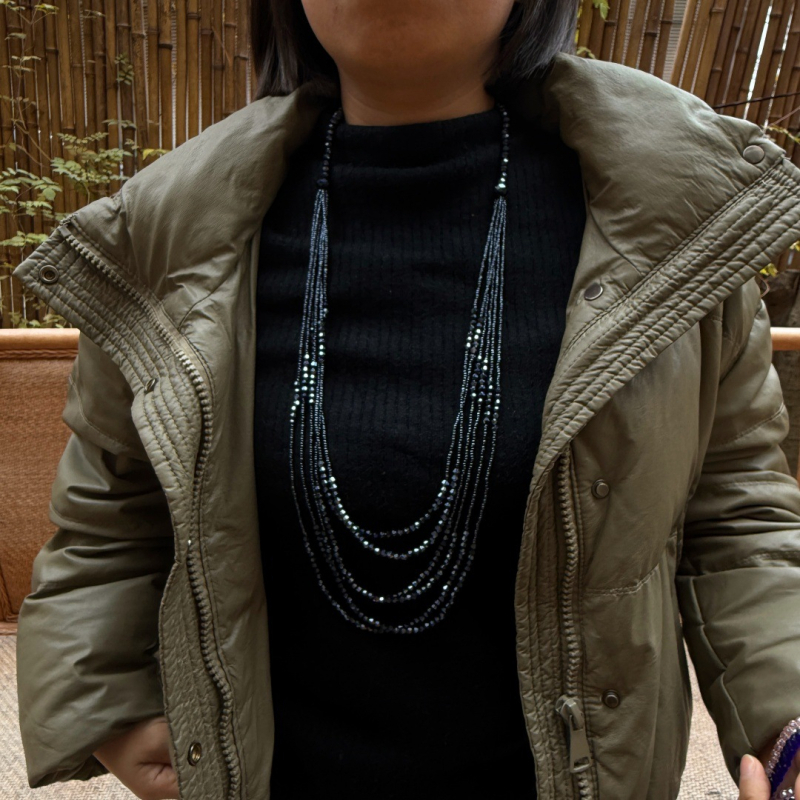 Colier cu mărgele de cristal și pandantiv cu ciucuri, lanț cu mai multe rânduri din mărgele, cristal artificial