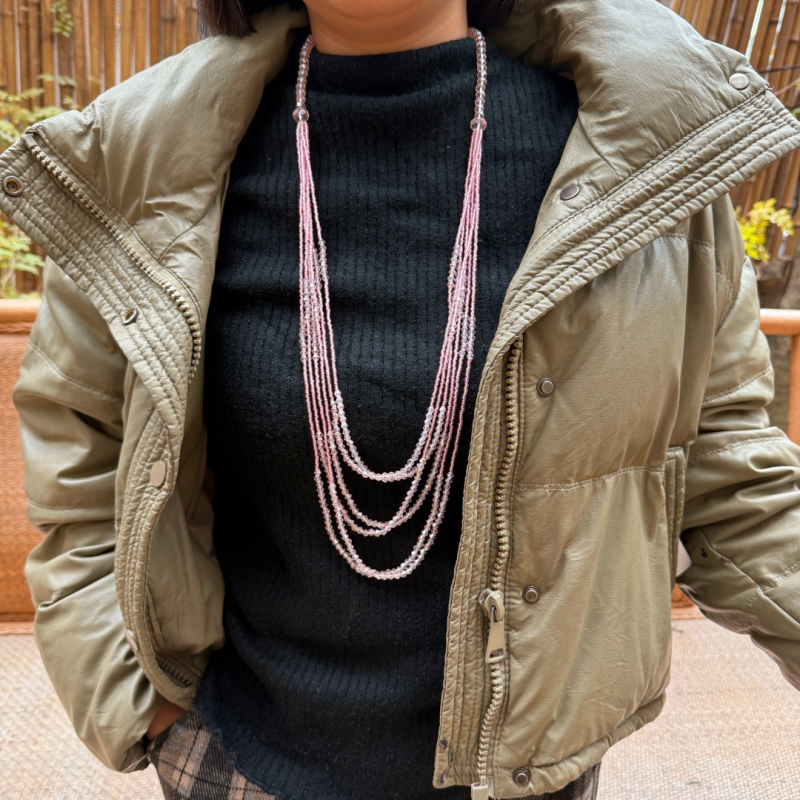 Colier cu mărgele de cristal și pandantiv cu ciucuri, lanț cu mai multe rânduri din mărgele, cristal artificial