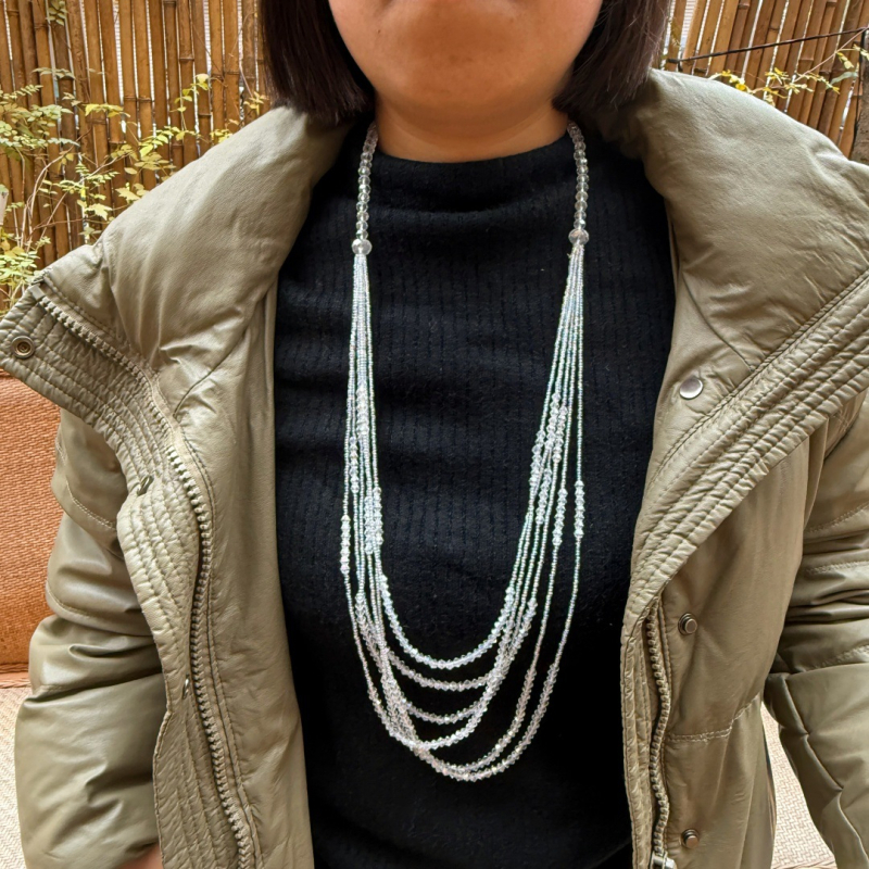 Colier cu mărgele de cristal și pandantiv cu ciucuri, lanț cu mai multe rânduri din mărgele, cristal artificial