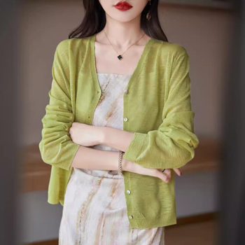 Sieviešu lina kardigans ar brīvā piegriezuma, garas piedurknes, plāns audums, parasts garums (50–65 cm)