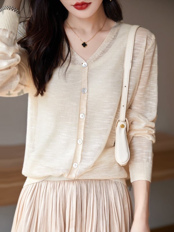 Sieviešu lina kardigans ar brīvā piegriezuma, garas piedurknes, plāns audums, parasts garums (50–65 cm)