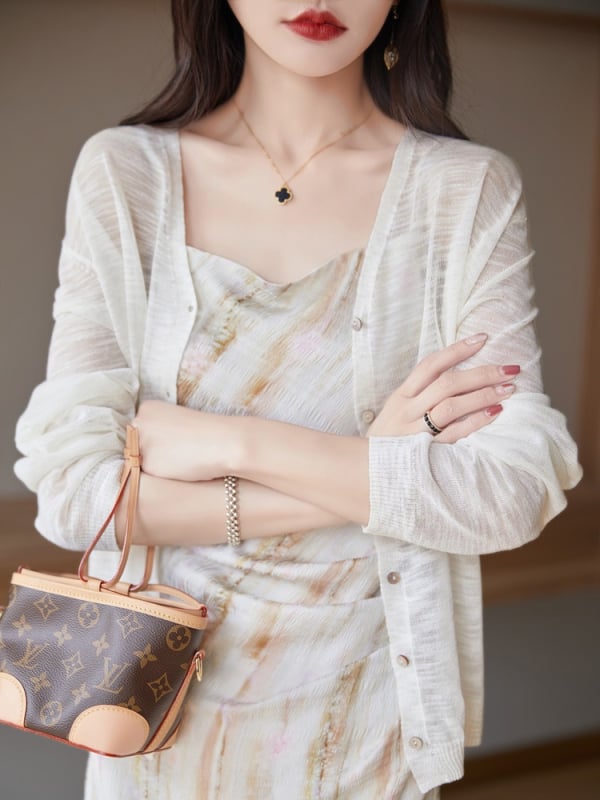 Sieviešu lina kardigans ar brīvā piegriezuma, garas piedurknes, plāns audums, parasts garums (50–65 cm)